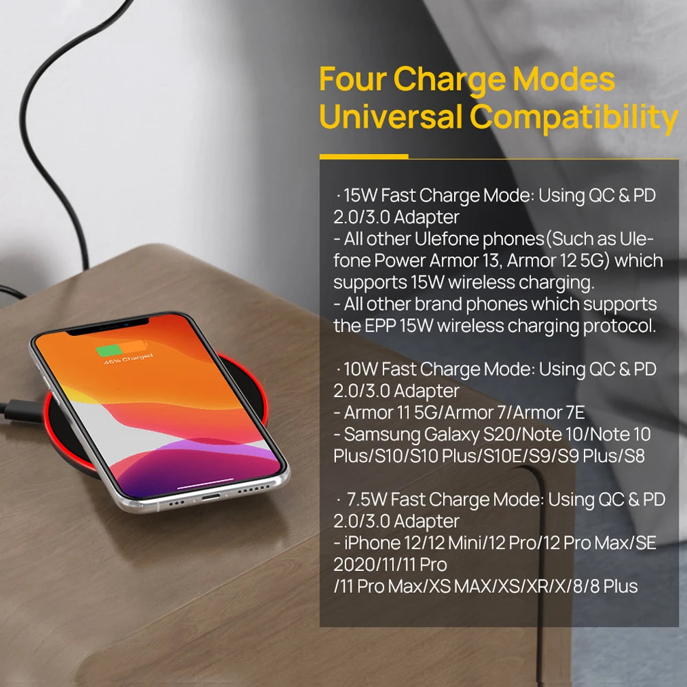 Ulefone UF005 15W Qi Wireless Charging Pad For ulefone Armor 12 power Armor 13 for iPhone13
