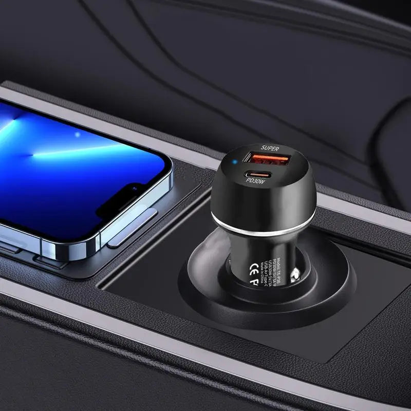 60W USB Type-C Car Charger Adapter Car Charger 2-Port Automobile Charger Adapter PD Fast Charging Car Charger for Mobile Phone